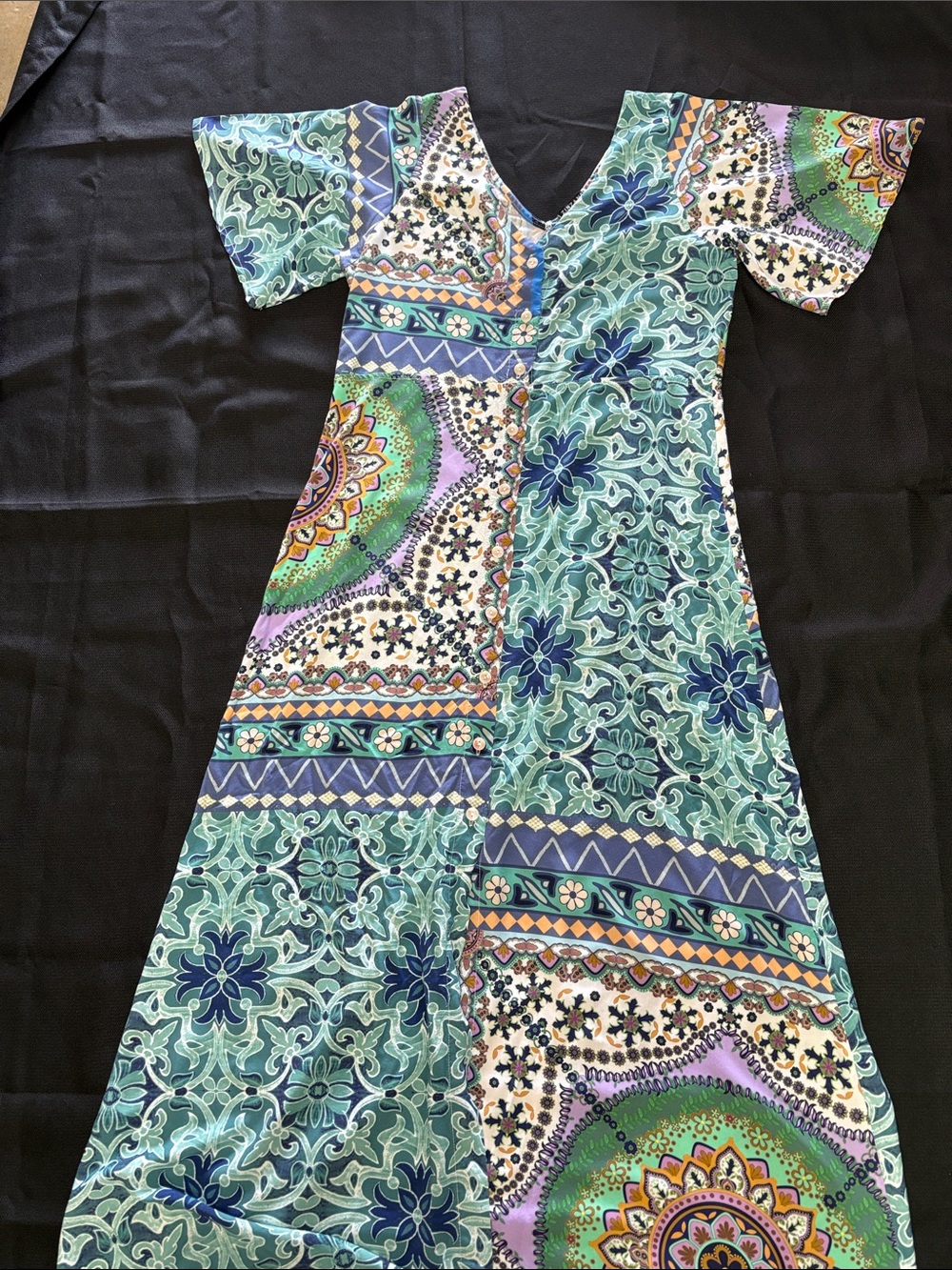 Bohemian Teal & Multi Maxi Dress with V-Neck - Picture 2 of 13